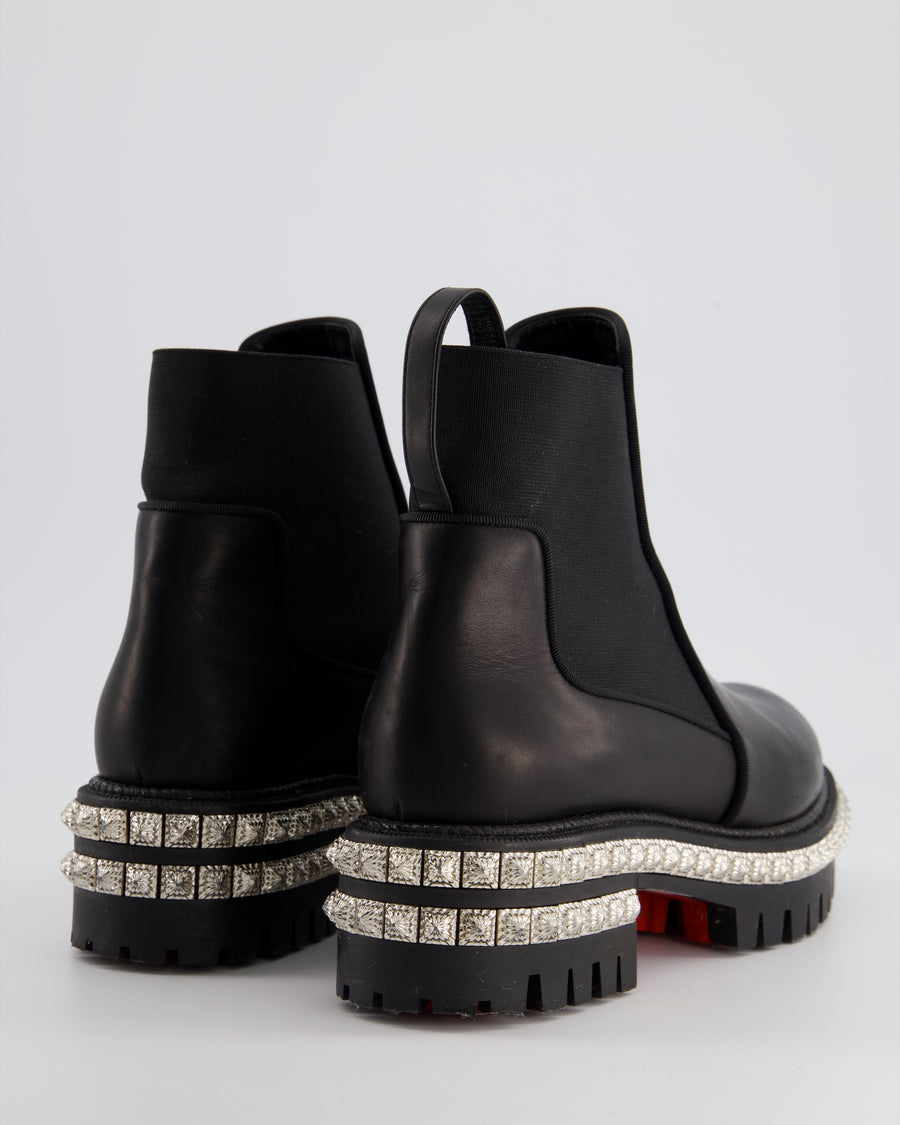 *FIRE PRICE* Christian Louboutin Black Leather Ankle Boots with Silver Studs Detail Size EU 37.5