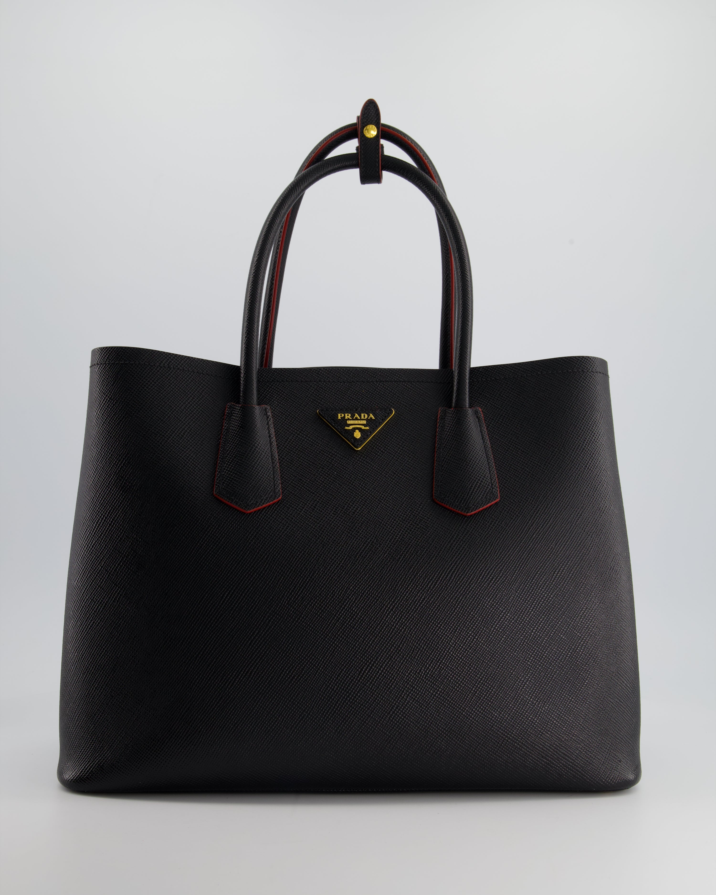 Prada Black Saffiano Cuir Large Leather Tote Bag with Gold
