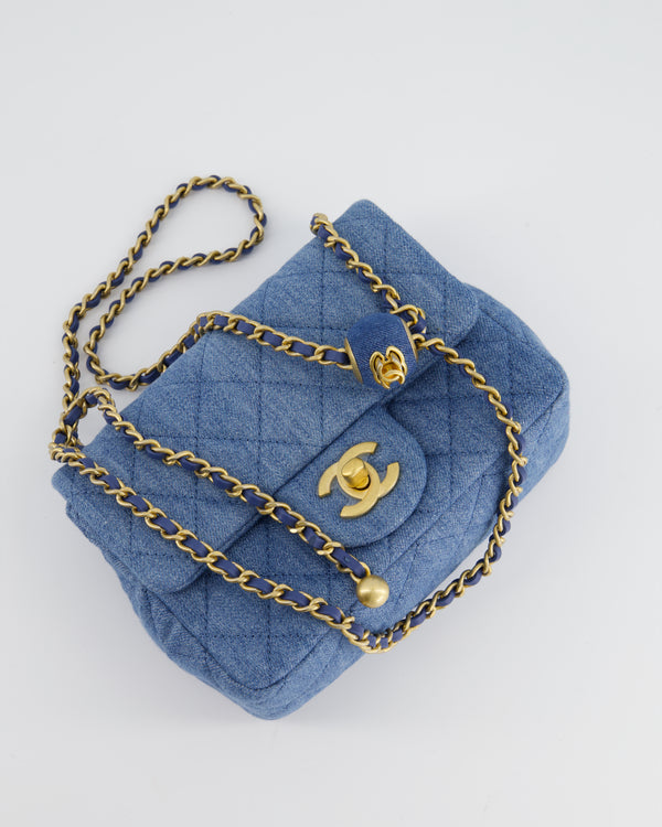 *HOT* Chanel Coco Crush Mini Square Flap Bag in Denim with Brushed Gold Hardware