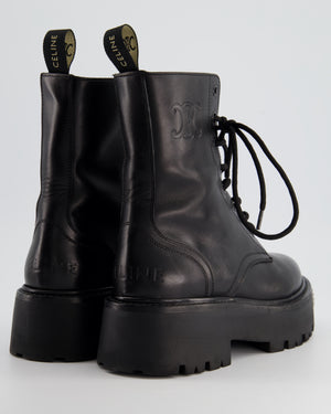 Celine Black Platform Lace-Up Logo Studded Boots Size EU 38