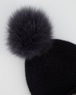 Loro Piana Black Cashmere Pom Pom Beanie Hat Size S