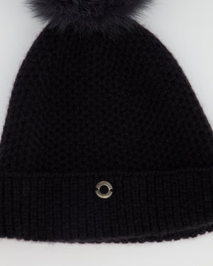 Loro Piana Black Cashmere Pom Pom Beanie Hat Size S