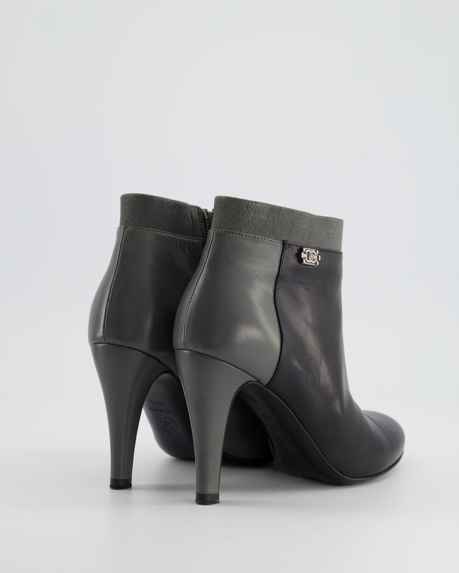 Chanel Black, Grey Leather Heel Ankle Boots with CC Logo Size EU 35.5
