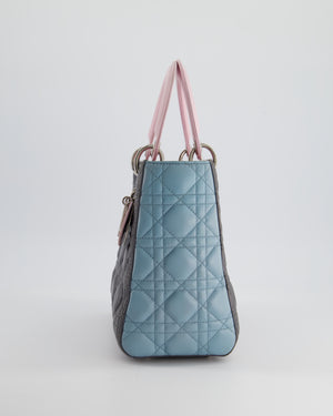 Christian Dior Grey, Pink and Blue Medium Lady Dior Bag in Lambskin Leather with Silver Hardware