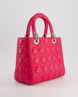 Christian Dior Hot Pink Medium Lady Dior Bag in Lambskin Leather with Silver Hardware&nbsp;