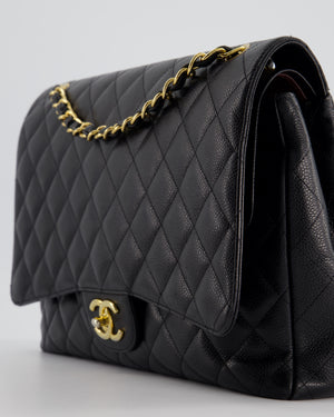 *HOT* Chanel Black Caviar Leather Maxi Double Flap Bag with Gold Hardware RRP £9,760