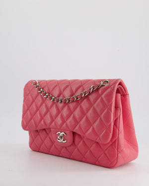 *FIRE PRICE* Chanel Pink Jumbo Classic Double Flap Bag in Lambskin Leather with Silver Hardware RRP £9,240