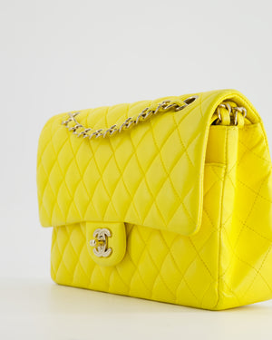 Chanel Canary Yellow Medium Classic Double Flap Bag in Lambskin Leather with Gold Hardware