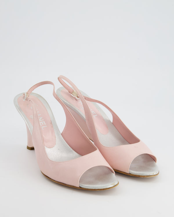 Chanel Pink Open-Tie Sling Back with CC Stitched Logo Size EU 40