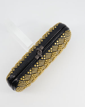 Bottega Veneta Black Python Knot Clutch Bag with Gold Studs Detail