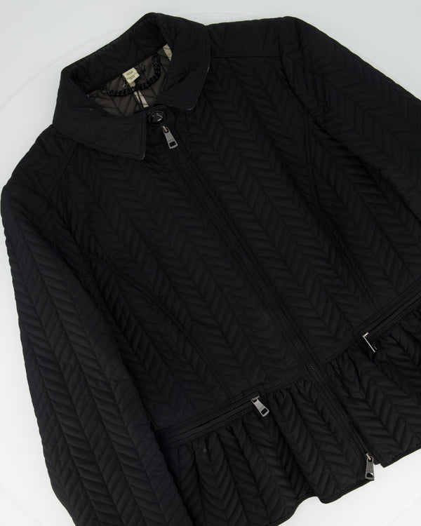 Burberry Black Chevron Quilted Jacket with Zip Pocket Detail FR 40 (UK 12)