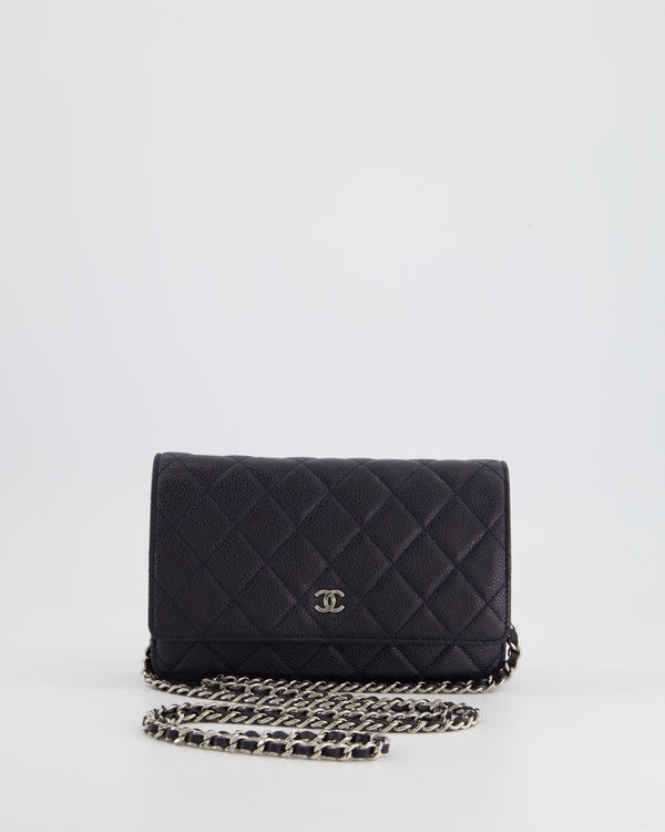 Chanel Navy Caviar Wallet on Chain Bag with Silver Hardware