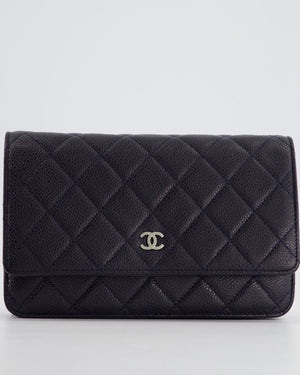 Chanel Navy Caviar Wallet on Chain Bag with Silver Hardware