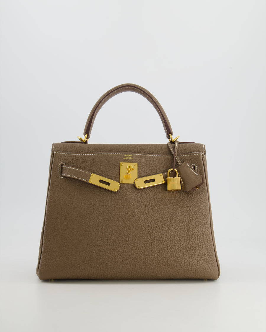 Hermès Kelly 28cm Retourne Bag in Etoupe Togo Leather with Gold Hardware
