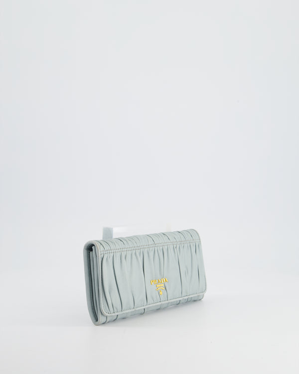 Prada Baby Blue Nappa Leather Long-Line Wallet with Gold Hardware