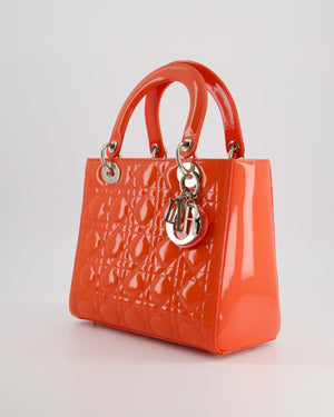 Christian Dior Coral Orange Medium Lady Dior Bag in Patent Leather with Silver Hardware