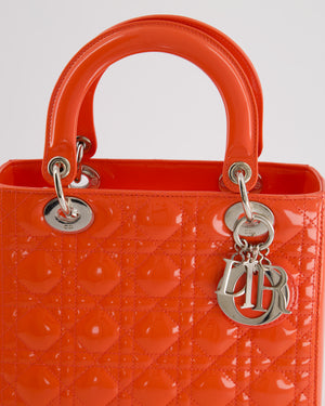 Christian Dior Coral Orange Medium Lady Dior Bag in Patent Leather with Silver Hardware