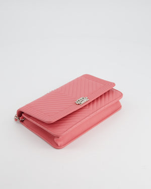 *HOT* Chanel Pink Boy Wallet on Chain in Chevron Lambskin Leather with Silver Hardware