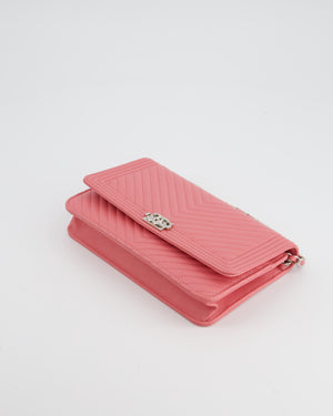 *HOT* Chanel Pink Boy Wallet on Chain in Chevron Lambskin Leather with Silver Hardware