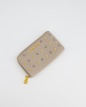 Miu Miu Dusty Pink Pouch Wallet with Gold Hardware and Studs Details