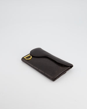Christian Dior Vintage Saddle Wallet in Brown Ostrich Leather with Gold Hardware
