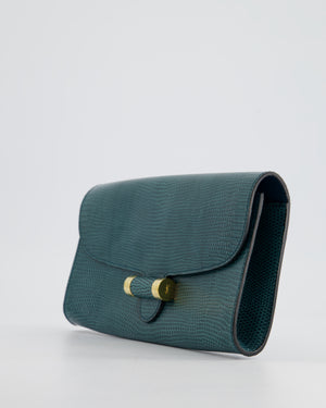 Yves Saint Laurent Emerald Green Lizard Clutch with Gold Hardware