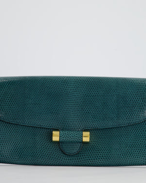 Yves Saint Laurent Emerald Green Lizard Clutch with Gold Hardware