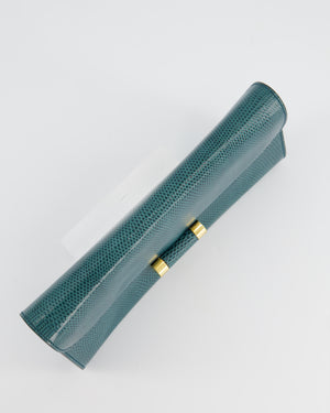 Yves Saint Laurent Emerald Green Lizard Clutch with Gold Hardware