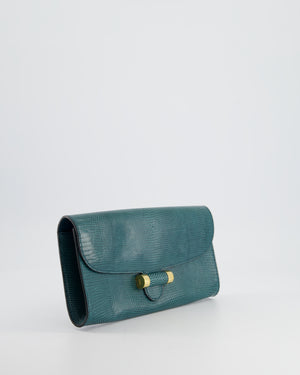 Yves Saint Laurent Emerald Green Lizard Clutch with Gold Hardware