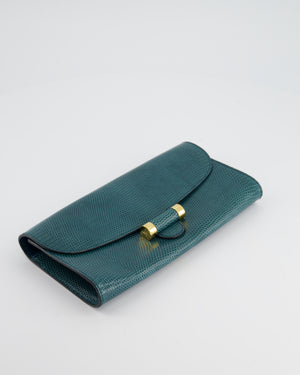 Yves Saint Laurent Emerald Green Lizard Clutch with Gold Hardware