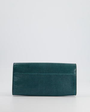 Yves Saint Laurent Emerald Green Lizard Clutch with Gold Hardware