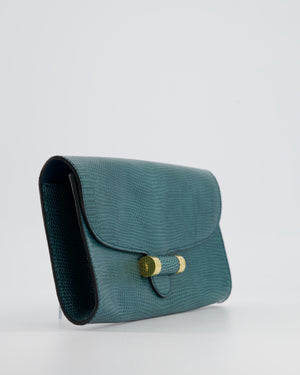 Yves Saint Laurent Emerald Green Lizard Clutch with Gold Hardware