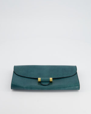 Yves Saint Laurent Emerald Green Lizard Clutch with Gold Hardware