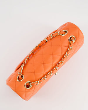 Chanel Bright Orange Small Classic Double Flap Bag in Lambskin Leather with Champagne Gold Hardware