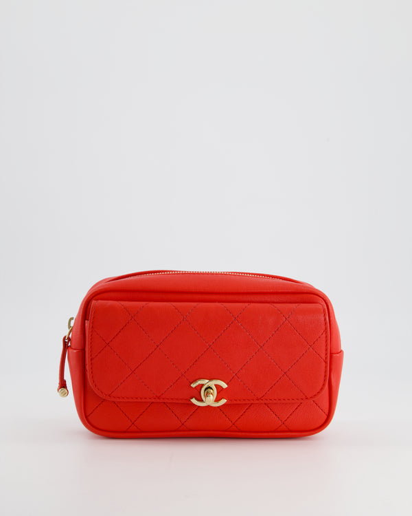Chanel Coral Red Quilted Belt Bag in Calfskin Leather with Champagne Gold Hardware