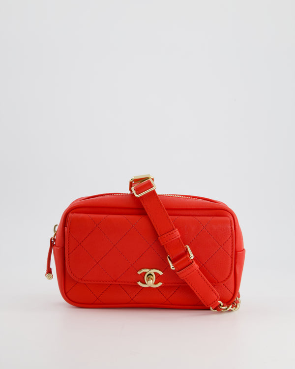 Chanel Coral Red Quilted Belt Bag in Calfskin Leather with Champagne Gold Hardware
