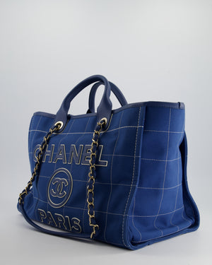 Chanel Blue Canvas Medium Deauville Tote Bag with Champagne Gold Hardware