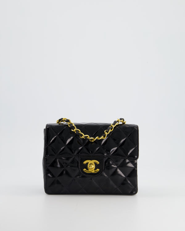 *RARE* Chanel Vintage Black Mini Square Flap Bag in Patent Leather with 24k Gold Hardware&nbsp;