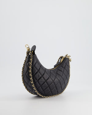 Chanel 23P Black Hobo Chain Trim Detail Bag in Lambskin Leather with Champagne Gold Hardware