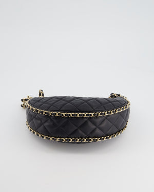 Chanel 23P Black Hobo Chain Trim Detail Bag in Lambskin Leather with Champagne Gold Hardware