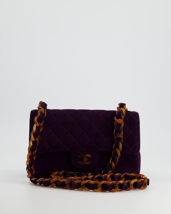 *SUPER RARE* Chanel Vintage Deep Purple Small Single Flap Bag in Suede Goatskin Leather with Tortoiseshell Hardware