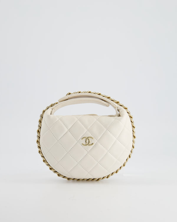 Chanel White 23P Quilted Lambskin Pouch Bag with Champagne Gold Chain Trim