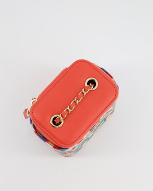 Chanel Red, Yellow, Green Blue Mini Vanity Bag in Braided Fabric and Lambskin with Champagne Gold Hardware