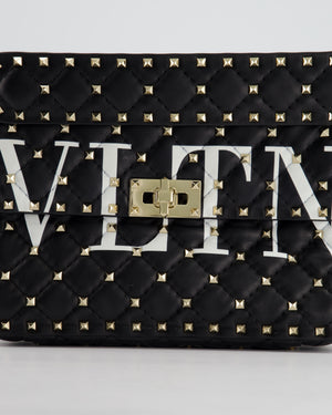 Valentino Black Rockstud White Logo Printed Bag with Gold Hardware