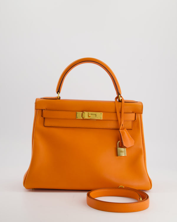*FIRE PRICE* Hermès Vintage Kelly Retourne Bag 28cm in Orange Swift Leather with Gold Hardware