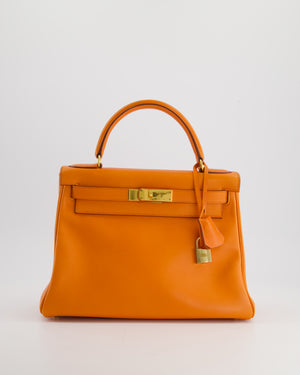 Hermès Vintage Kelly Retourne Bag 28cm in Orange Swift Leather with Gold Hardware