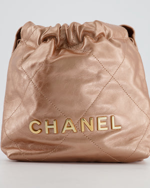 *HOT* Chanel Mini 22 Bag in Shiny Bronze Calfskin Leather with Gold Hardware