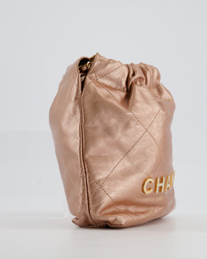 *HOT* Chanel Mini 22 Bag in Shiny Bronze Calfskin Leather with Gold Hardware