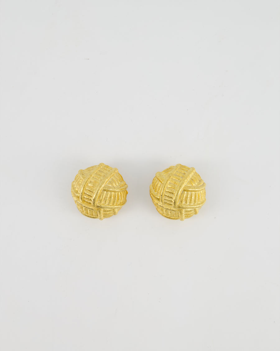 Givenchy Vintage Gold Textured Round Clip-On Earrings