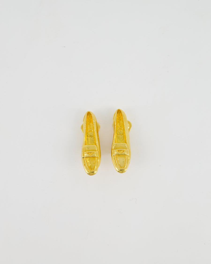 Celine Vintage 92 Yellow Gold Shoe Charm  Clip-On Earrings